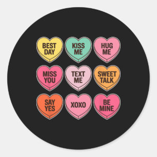 Candy Heart Messages Pastel Conversation Hearts Va Classic Round Sticker
