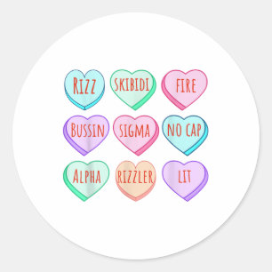 Candy Heart Slang Words Valentines Day For School, Classic Round Sticker