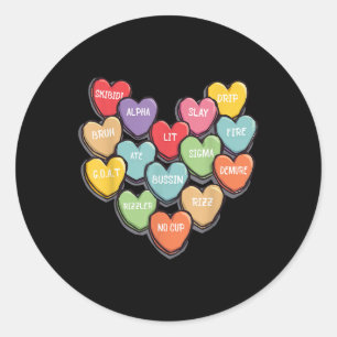 Candy Heart Slang Words Valentines Day For School, Classic Round Sticker