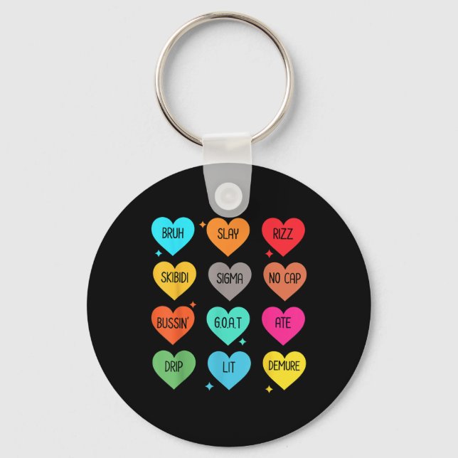Candy Heart Slang Words Valentines Day For School, Key Ring (Front)