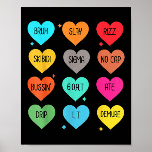 Candy Heart Slang Words Valentines Day For School, Poster
