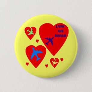 Candy Heart Valentine Aeroplane 6 Cm Round Badge