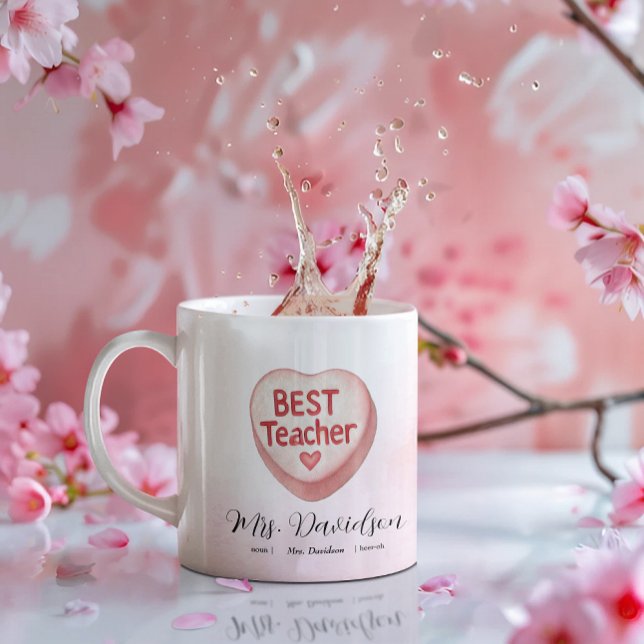 Candy Heart Valentine | Best Teacher Monogram Coffee Mug (Creator Uploaded)