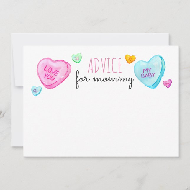 Candy heart Valentines Day advice for mummy card (Front)
