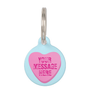 Candy Heart with Custom Text-Pink Heart on Blue Pet Tag