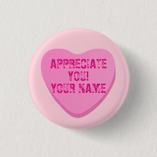 Candy Heart with Custom Text-Pink Heart on Pink 3 Cm Round Badge