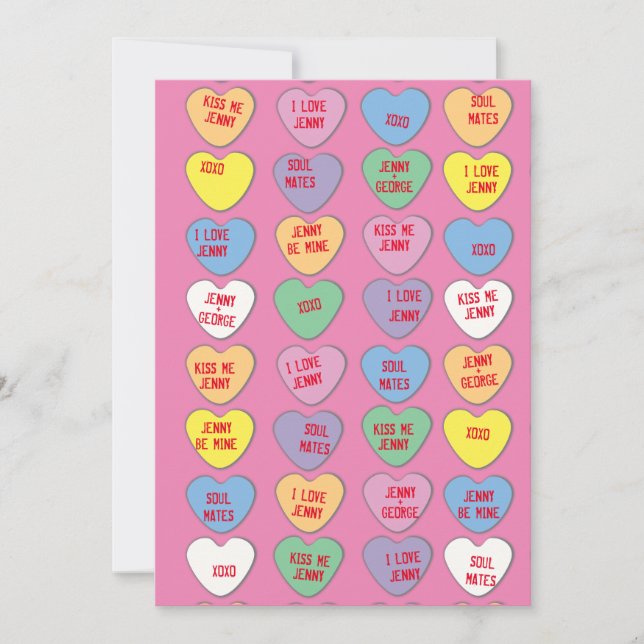 Candy Hearts Custom Messages Valentine Flat Card (Front)