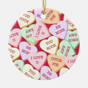 Candy Hearts Drawing Ceramic Tree Decoration