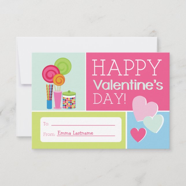 Candy & Hearts Kids School / Classroom Valentine Invitation (Front)
