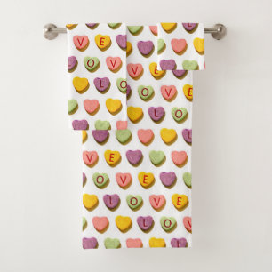 Candy Hearts Love Pattern Bath Towel Set