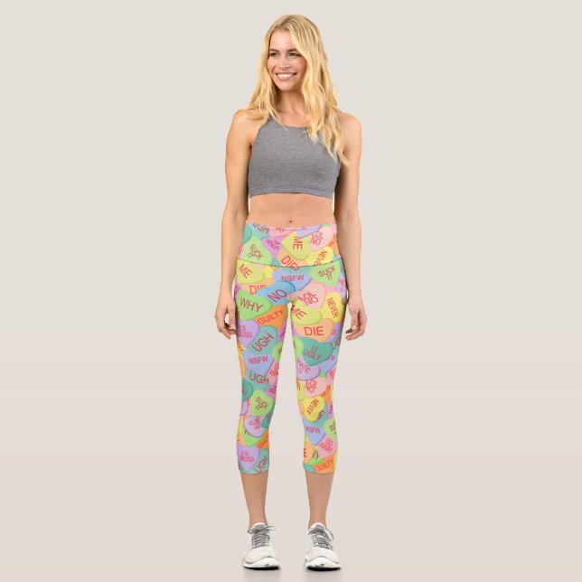 Candy Hearts Pattern - SFW Capri Leggings (Front)