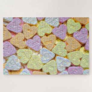 Candy Hearts Pink Yellow Orange Jigsaw Puzzle