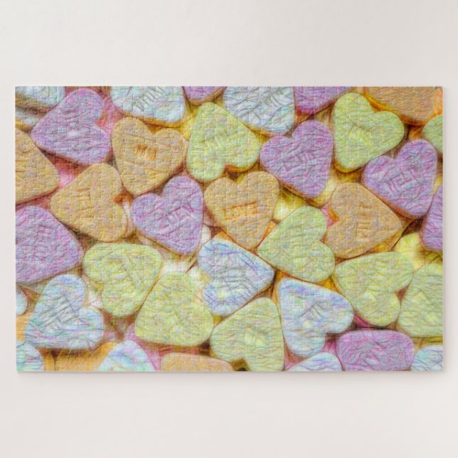 Candy Hearts Pink Yellow Orange Jigsaw Puzzle (Horizontal)