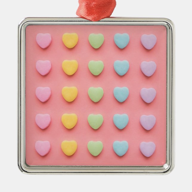 Candy Hearts Portrait Metal Tree Decoration (Front)