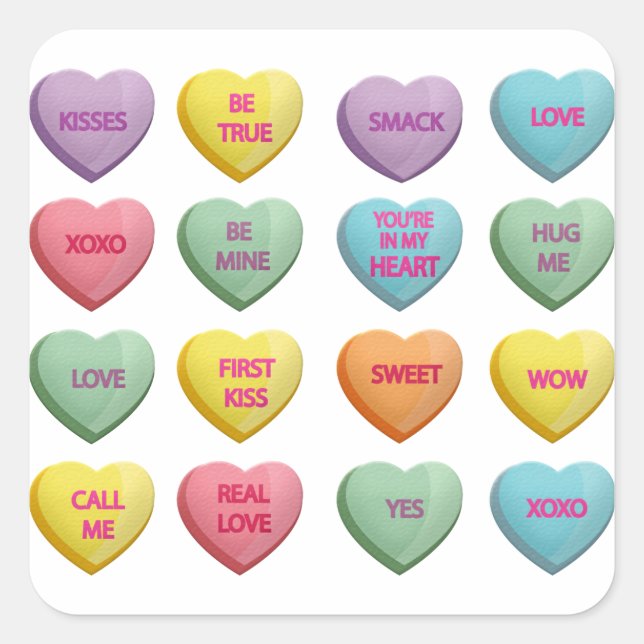 Candy Hearts Sweet Valentine Love Messages Square Sticker (Front)