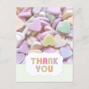 Candy Hearts Thank You postcard
