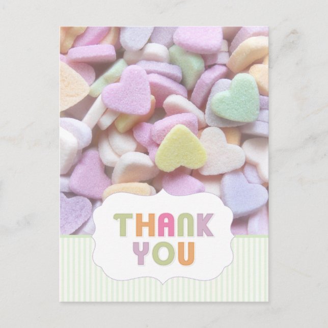 Candy Hearts Thank You postcard (Front)