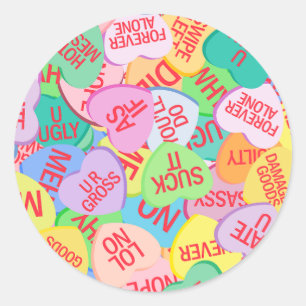 Candy Hearts V. 2.0 Classic Round Sticker