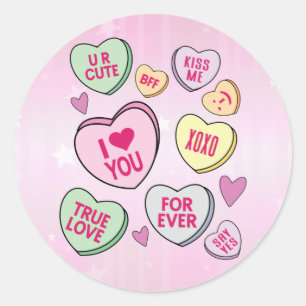 Candy Hearts Valentines Day Conversation Hearts Classic Round Sticker