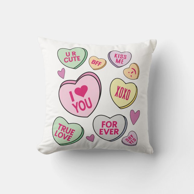 Candy Hearts Valentines Day Conversation Hearts Cushion (Front)