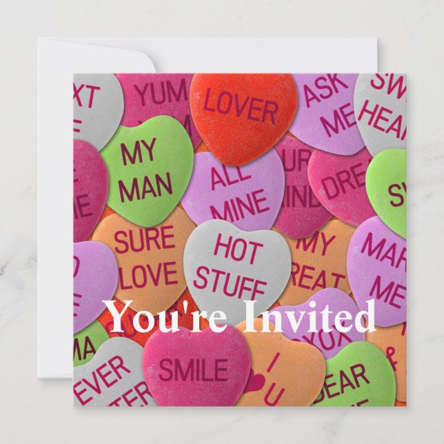 Candy Hearts With Sweet Sayings Invitation (Front)