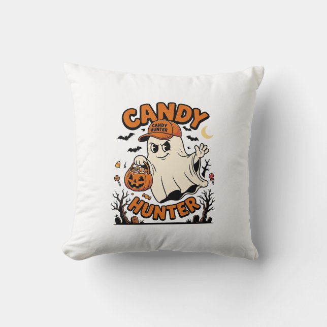 Candy Hunter Halloween Ghost Pumpkin Bucket_1 Cushion (Front)