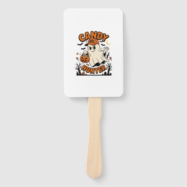 Candy Hunter Halloween Ghost Pumpkin Bucket_1 Hand Fan (Front)