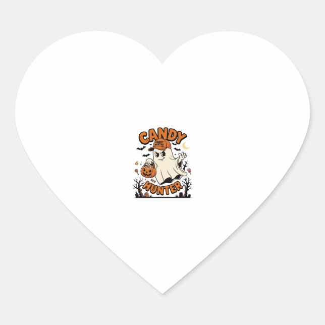 Candy Hunter Halloween Ghost Pumpkin Bucket_1 Heart Sticker (Front)