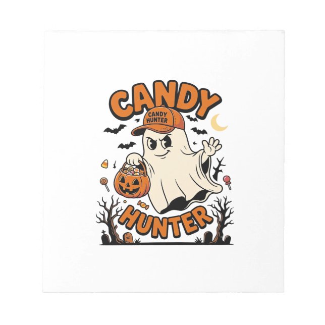 Candy Hunter Halloween Ghost Pumpkin Bucket_1 Notepad (Front)