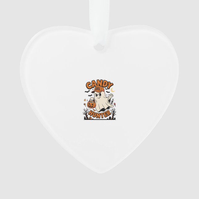 Candy Hunter Halloween Ghost Pumpkin Bucket_1 Ornament (Front)