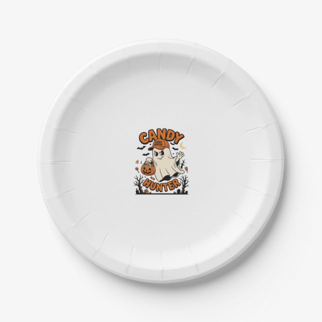 Candy Hunter Halloween Ghost Pumpkin Bucket_1 Paper Plate (Front)