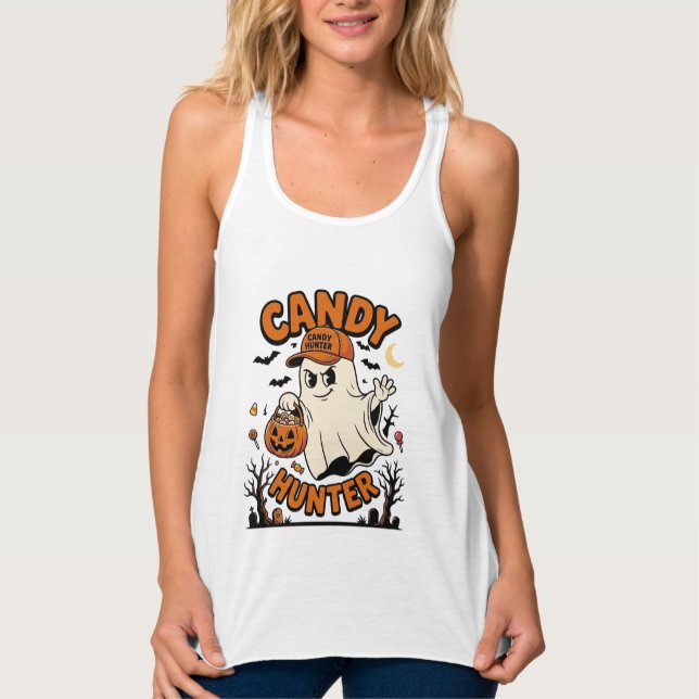 Candy Hunter Halloween Ghost Pumpkin Bucket_1 Singlet (Front)