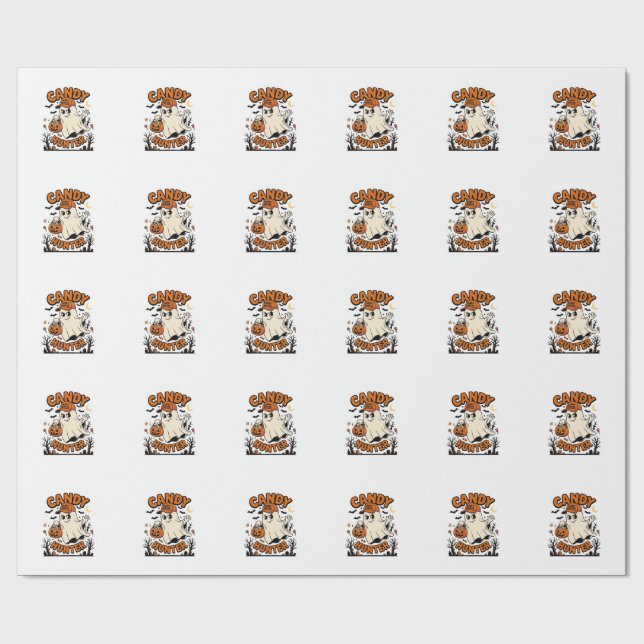 Candy Hunter Halloween Ghost Pumpkin Bucket_1 Wrapping Paper (Flat)