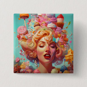 Candy Ice Cream Girl Surreal Fantasy Art 15 Cm Square Badge