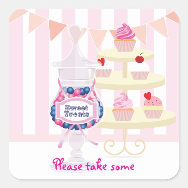 Candy Jar and Cupcakes Favour Sticker (Front)