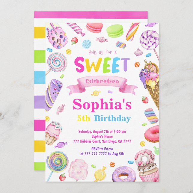 Candy Land Birthday Invitation (Front/Back)