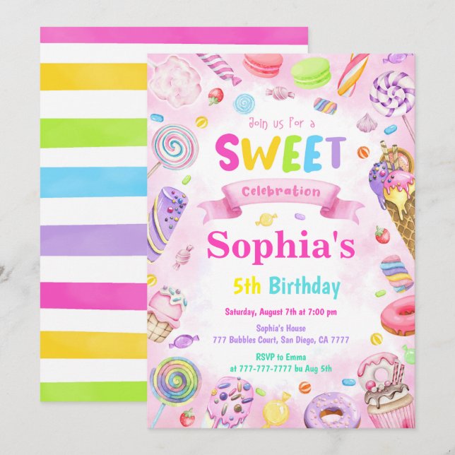 Candy Land Birthday Invitation (Front/Back)