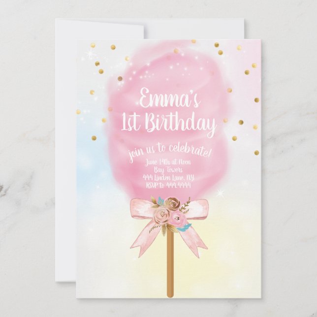 Candy Land Cotton Candy Birthday Invitation (Front)