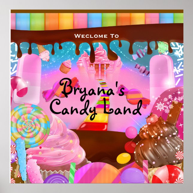 Candy Land Party Fantasy Birthday Personalised Poster (Front)