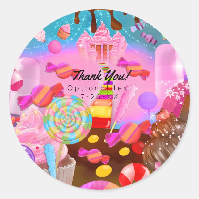 Candy Land Party Fantasy Candy Cupcakes Favour Classic Round Sticker (Front)