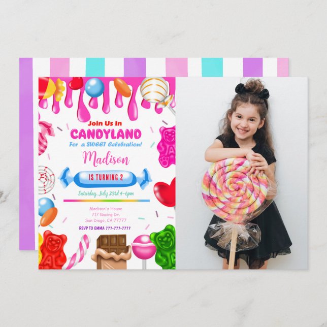 Candy land Photo Invitation (Front/Back)
