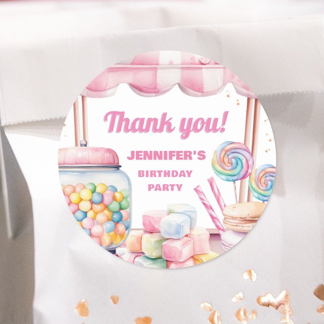 Candy Land Retro Pink Sweets Girl Birthday Party Classic Round Sticker (Creator Uploaded)