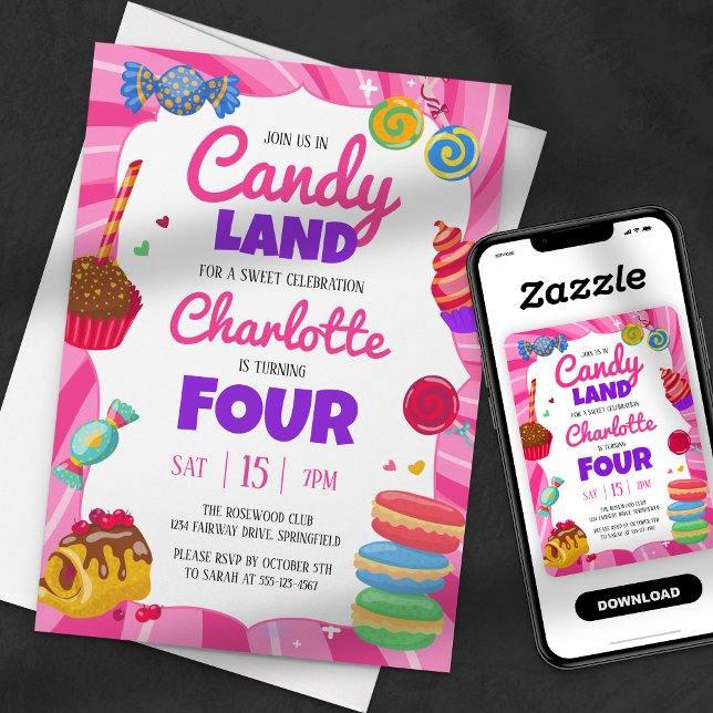 Candy Land Sweet Pink Birthday Party Invitation (Creator Uploaded)
