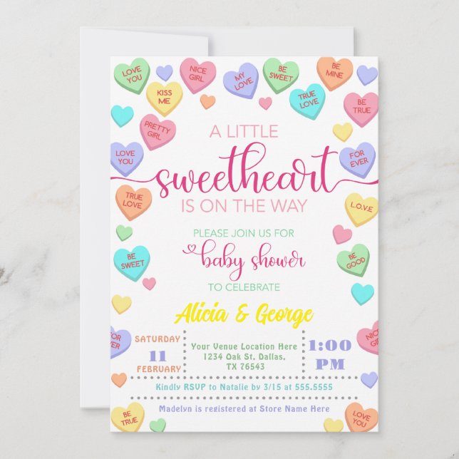  Candy Little Sweetheart is on the Way baby shower Invitation (Front)