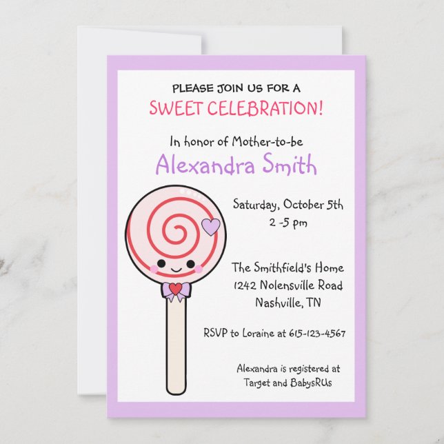 Candy Lollipop Baby Shower Invitation (Front)