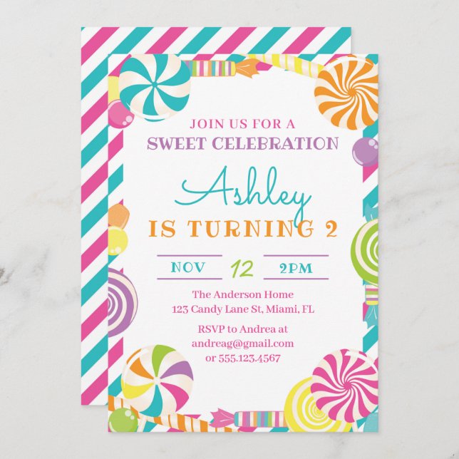 Candy Lollipop Birthday Party Invitation (Front/Back)