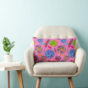 Candy Lollipop Fun Pink Rainbow Lumbar Cushion