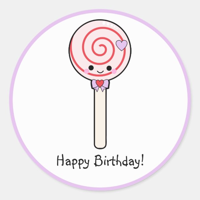 Candy Lollipop Happy Birthday Classic Round Sticker (Front)