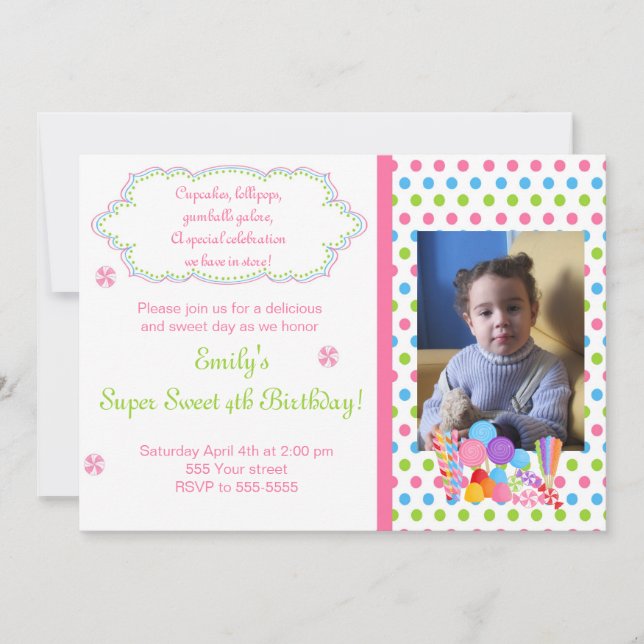 Candy Lollipop Sweet Birthday Photo Invitation (Front)