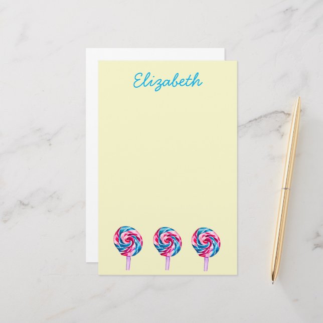 Candy lollipop watercolor sweet art stationery (Front/Back In Situ)